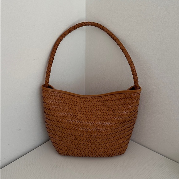 Madewell Tan Leather Woven Shoulder Bag in Light Caramel Brown Purse - Picture 3 of 7